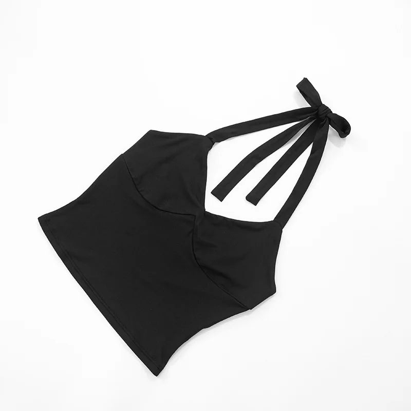 Women Solid 2 Piece Set Summer Tracksuits Sexy Lace Up Halter Backless Tank Crop Tops + Skinny Knee Length Pants Fitness Suits