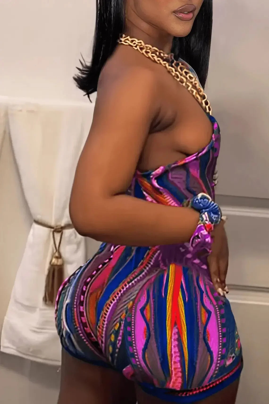 Striped Paisley Print Women's Set One Shoulder Tank Top and Shorts 2024 Summer Fashion Two 2 Piece Set Outfits Tracksuit