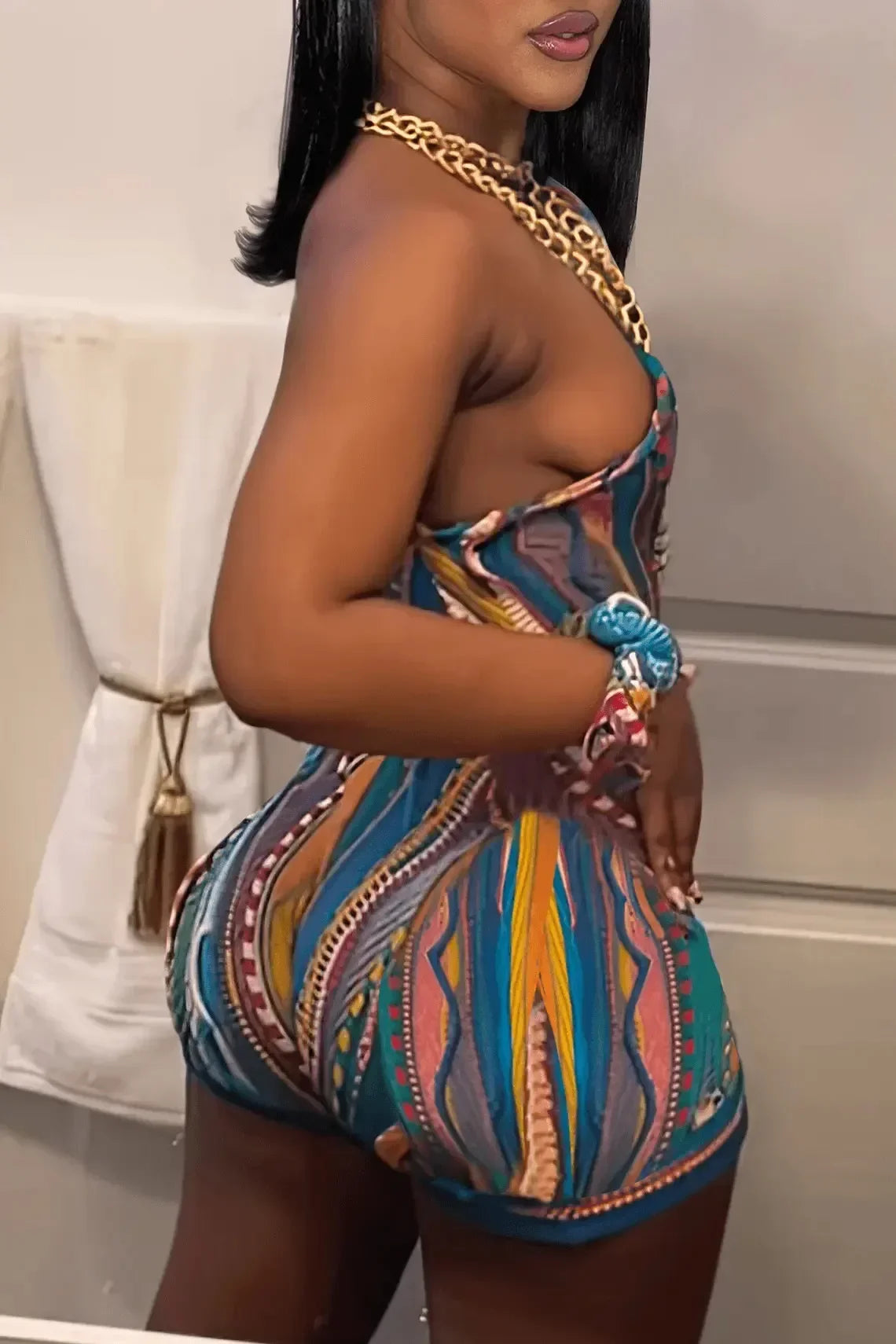 Striped Paisley Print Women's Set One Shoulder Tank Top and Shorts 2024 Summer Fashion Two 2 Piece Set Outfits Tracksuit