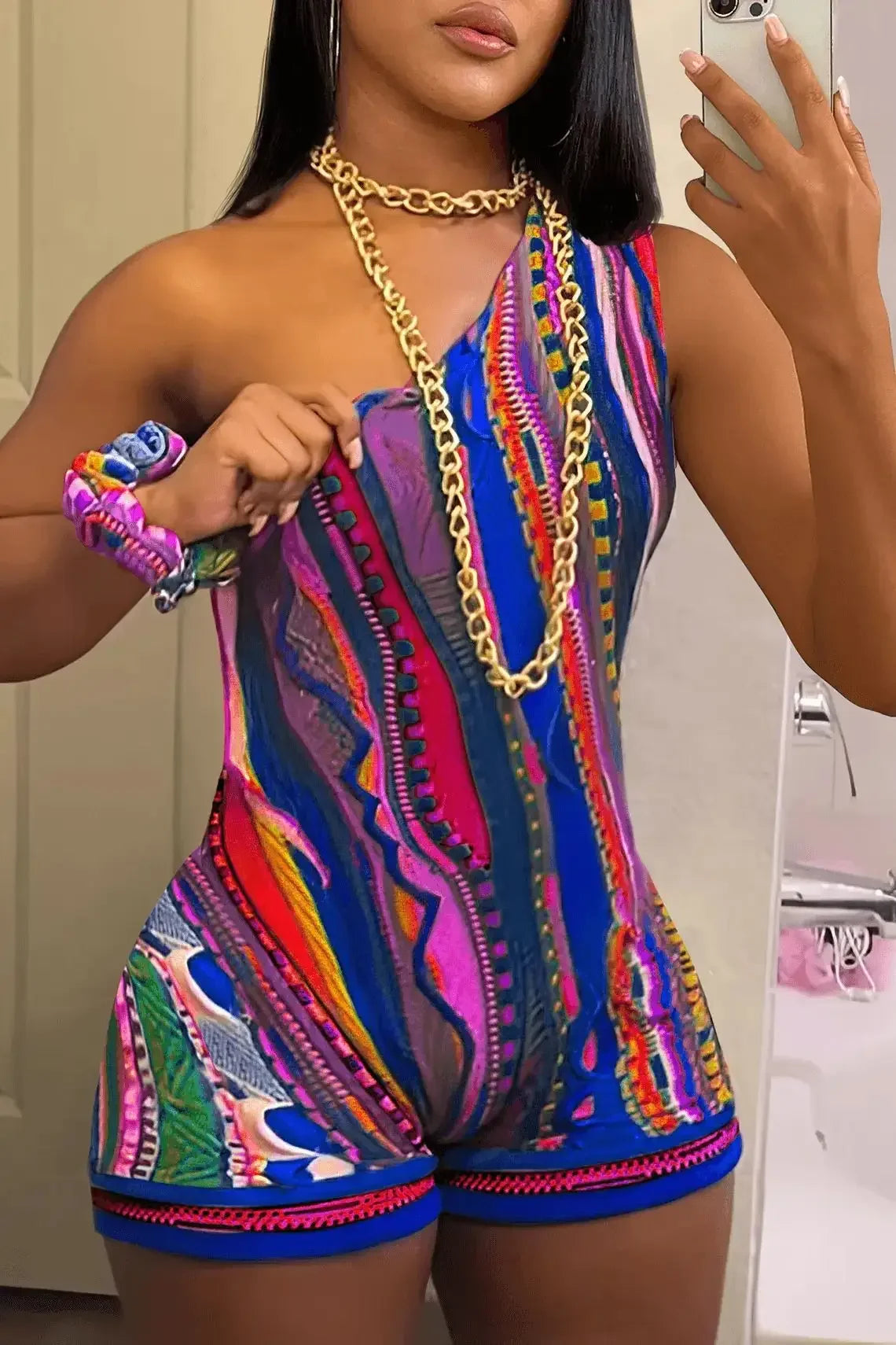Striped Paisley Print Women's Set One Shoulder Tank Top and Shorts 2024 Summer Fashion Two 2 Piece Set Outfits Tracksuit
